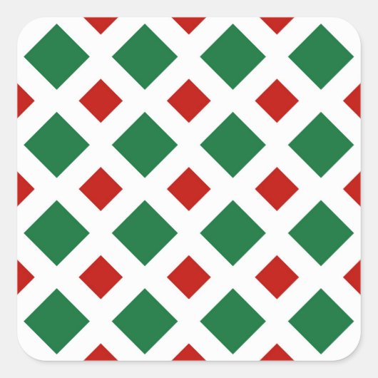 Sticker Carré Diamants verts et rouges sur blanc (Devant)