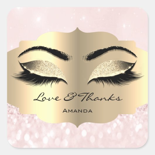 Sticker Carré Diamond Gold Lashes Rose Sweet 16th Love & Thanks (Devant)