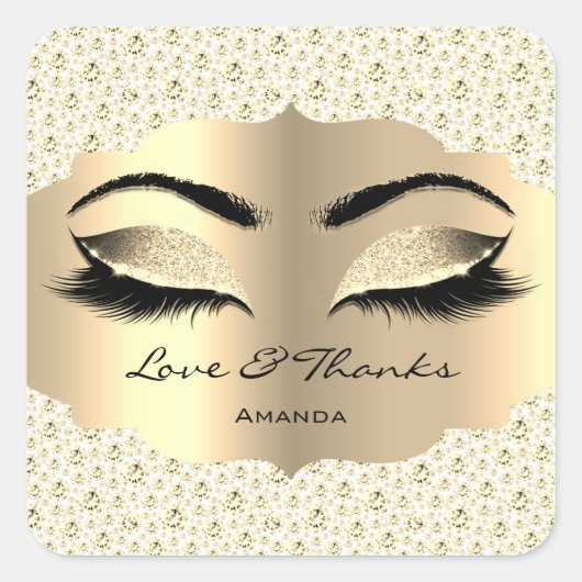 Sticker Carré Diamond Gold Lashes White Cleaner Love & Thanks (Devant)