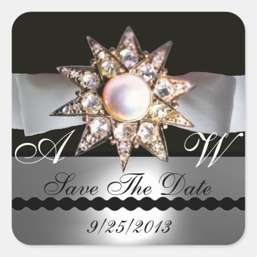 STICKER CARRÉ DIAMOND STARS NOIR BLANC RIBBON MONOGRAM (Devant)