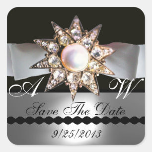 STICKER CARRÉ DIAMOND STARS NOIR BLANC RIBBON MONOGRAM