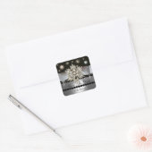 STICKER CARRÉ DIAMOND STARS NOIR BLANC RIBBON MONOGRAM (Enveloppe)