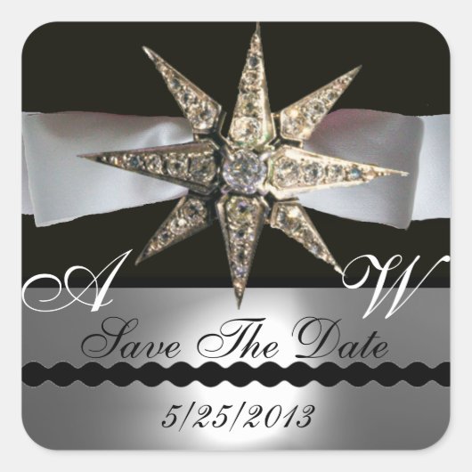 STICKER CARRÉ DIAMOND STARS NOIR BLANC RIBBON MONOGRAM (Devant)