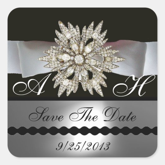 STICKER CARRÉ DIAMOND STARS NOIR BLANC RIBBON MONOGRAM (Devant)