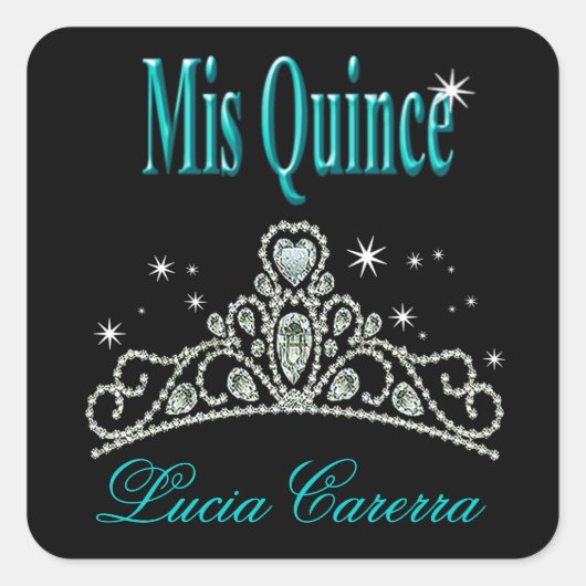 Sticker Carré Diamond Tiara Quinceañera (black/aqua) (Devant)