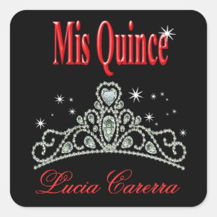 Sticker Carré Diamond Tiara Quinceañera (noir/rouge)