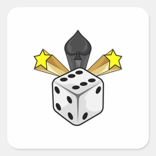 Sticker Carré Dice au Poker avec pique et étoiles (Devant)