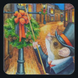 Sticker Carré Dickens Christmas Lamplighter Souris aquarelle Art<br><div class="desc">"Dickens Christmas Mice No. 3 - Lighting the Lane" Autocollant d'aquarelle par l'artiste Jean Weiner "Dickens Christmas Mice No. 3 - Lighting the Lane" est muni d'une souris de champ à lampadaire fantaisiste avec l'important devoir d'éclairer la voie de la ville tous les soirs. Il porte son costume et son...</div>