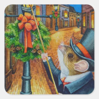 Dickens Christmas Lamplighter Souris aquarelle Art