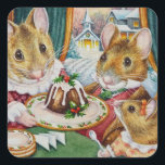 Sticker Carré Dickens Christmas Mice Plum Pudding Watercolor Art<br><div class="desc">"Dickens Christmas Mice No. 5 - Mother's Plum Pudding" Aquarelle Art Sticker de l'artiste Jean Weiner "Dickens Christmas Mice No. 5 - Mother's Plum Pudding" présente des souris fantaisistes du conte classique A Christmas Carol. Cette famille de souris est prête à déguster le dessert spécial dessert de pudding à la...</div>
