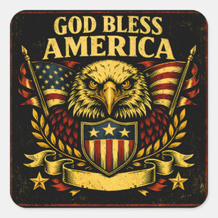 Sticker Carré Dieu bénisse l'Amérique – Foi Patriotique Fierté