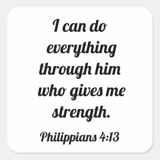 Sticker Carré Dieu est ma force Philippiens 4:13 (Devant)