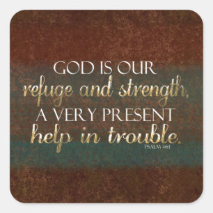 Sticker Carré Dieu est notre Refuge Bible Chrétienne Verse Brown