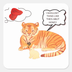 Sticker Carré Dilemma Tigre et Lapin Drôle - Belle Comique Anima