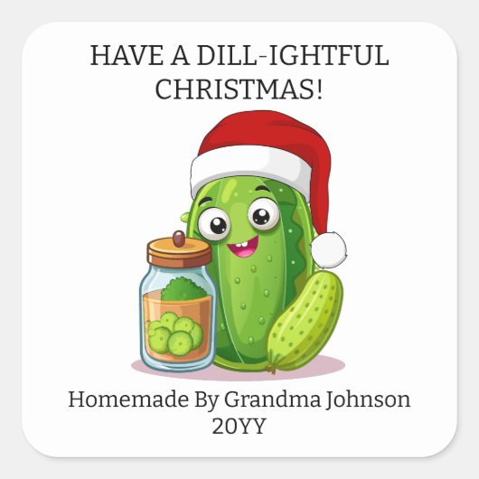 Sticker Carré Dill‑ightful Christmas Pickling Jar (Devant)