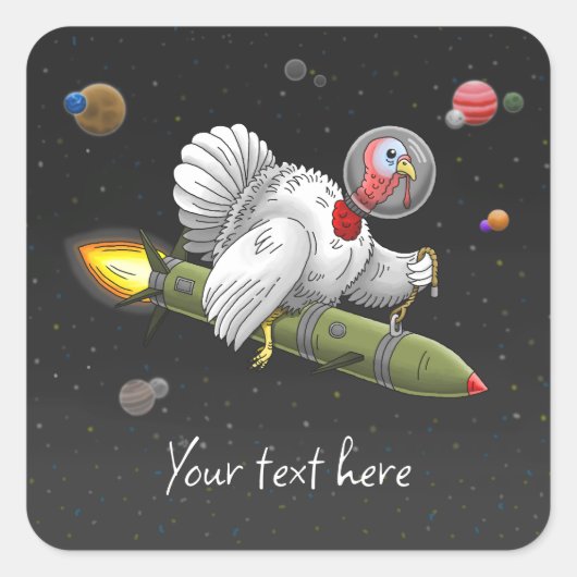 Sticker Carré Dinde de Noël Fusée dans l'espace (Devant)