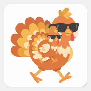Sticker Carré Dinde drôle avec des lunettes de soleil Thanksgivi