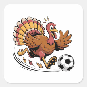 Sticker Carré Dinde jouant au football de Thanksgiving amateur d
