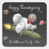 Sticker Carré Dindon de fusée de Thanksgiving (Devant)