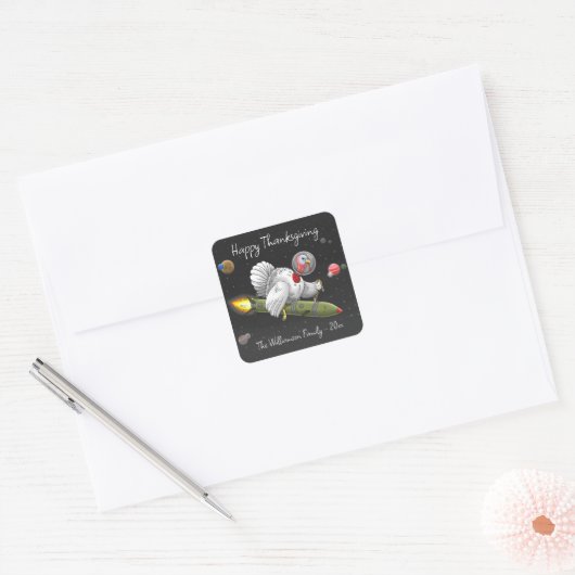 Sticker Carré Dindon de fusée de Thanksgiving (Enveloppe)