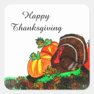 STICKER CARRÉ DÎNE DE THANKSGIVING MAJESTUEUSE DINDE
