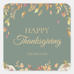Sticker Carré Dîner Thanksgiving Aquarelle Couleur d'automne