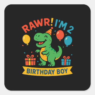 Sticker Carré Dino Birthday Boy Papier Plaque Design