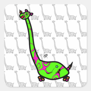 Sticker Carré Dino Joe dinosaures à cornes colorées comme créatu