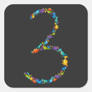 Sticker Carré Dinosaur 3ème anniversaire pour 3 ans