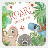 Sticker Carré Dinosaur, 4e anniversaire (Devant)