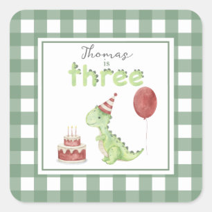Sticker Carré Dinosaur aquarelle 3e anniversaire