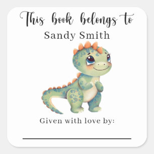Sticker Carré Dinosaur - Ce livre appartient avec message
