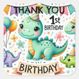 Sticker Carré Dinosaur Dino 1ère fête d'anniversaire