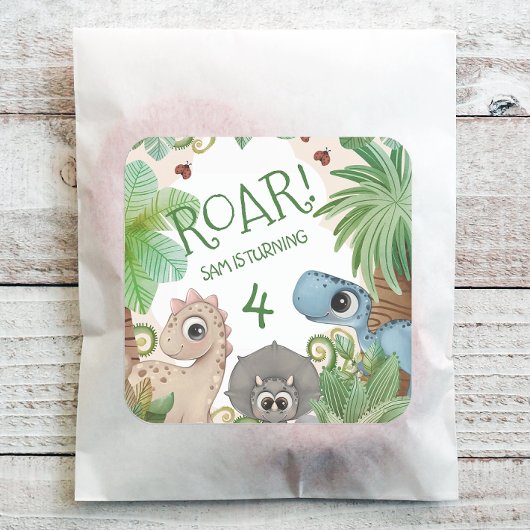 Sticker Carré Dinosaur Enfants 4e anniversaire