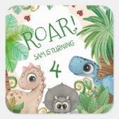 Sticker Carré Dinosaur Enfants 4e anniversaire (Devant)