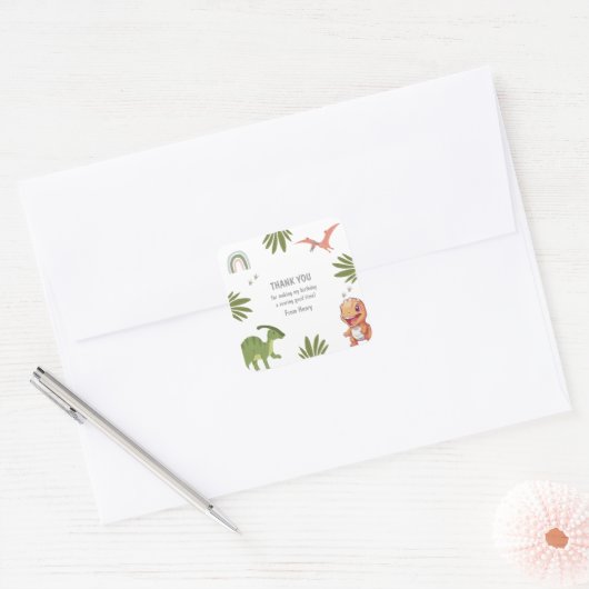 Sticker Carré Dinosaur fête d'anniversaire (Enveloppe)