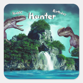 Sticker Carré Dinosaur Island Joyeuse fête d'anniversaire