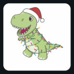 Sticker Carré Dinosaur Noël Neige hiver T-Rex Dino<br><div class="desc">Le T-Rex pour Noël avec des lumières de fées. Animaux amusants avec des cadeaux et de la neige pour les vacances. Aussi drôle pour Noël en juillet. Les dinos sont des animaux mignons et parfaits pour Noël.</div>