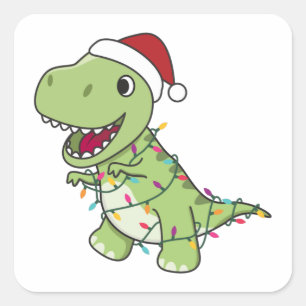 Sticker Carré Dinosaur Noël Neige hiver T-Rex Dino