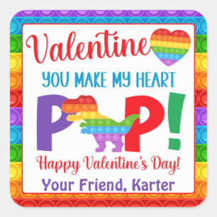 Sticker Carré Dinosaur Pop It Kids' Valentine's Day