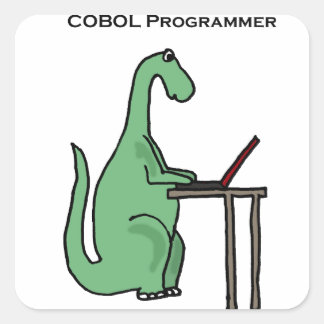 Sticker Carré Dinosaur programmeur COBOL drôle