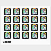 Sticker Carré Dinosaur Riding Unicorn Kids Rainbow (Feuille)
