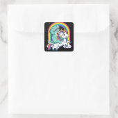Sticker Carré Dinosaur Riding Unicorn Kids Rainbow (Sac)