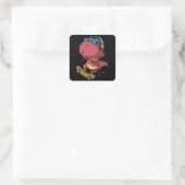 Sticker Carré dinosaure cool jouant skate board (Sac)
