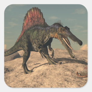 Sticker Carré Dinosaure de Spinosaurus chassant un serpent