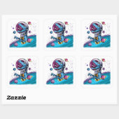 Sticker Carré Dinosaure de T-Rex drôle dans l'espace (Feuille)