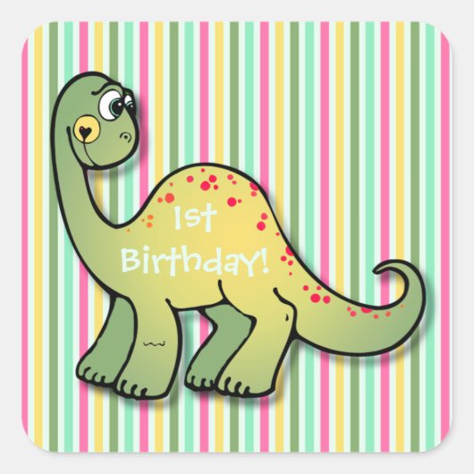 Sticker Carré Dinosaure et rayures 1er anniversaire 1.5"². Autoc (Devant)
