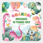 Sticker Carré Dinosaure festive Dig Enfants préhistoriques 3e an (Devant)