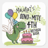 Sticker Carré Dinosaure fête d'anniversaire de Dino-Mite (Devant)