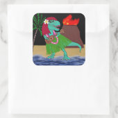 Sticker Carré Dinosaure hawaïen Ukulele (Sac)